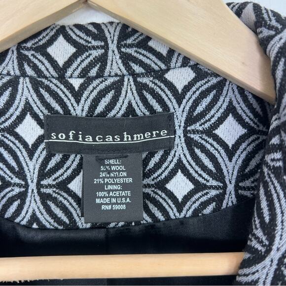 Sofia Cashmere Wool Blend Gray Black Geometric Double Breasted Coat Size Large - Picture 7 of 14